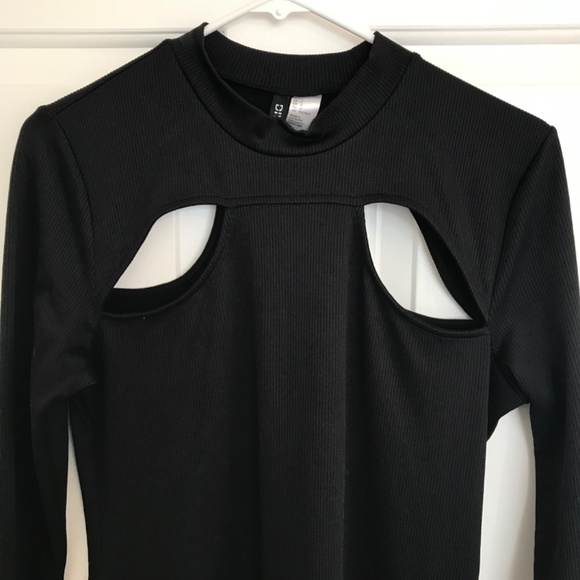 Christmas H&M Divided Ribbed Cut-Out Long Sleeve Midi Dress Size L Black - Picture 5 of 9